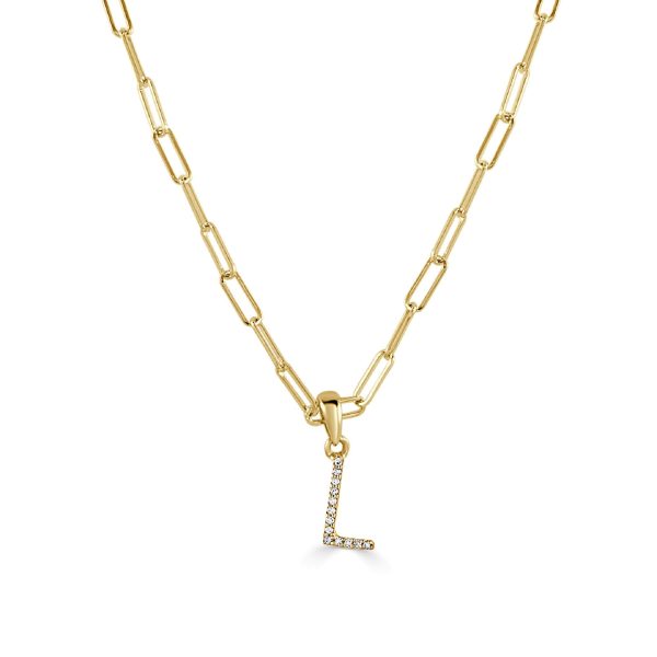 109462 fv c6c11682 1dbe 426c aa09 9615409ae146 14k Yellow Gold Diamond Paperclip Initial L Necklace