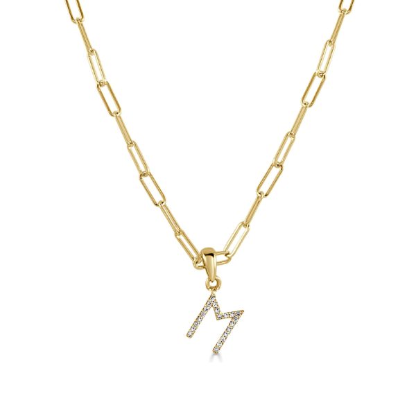 109463 fv a0c89a67 d953 4933 8caf ab7dfb644271 14k Yellow Gold Diamond Paperclip Initial M Necklace