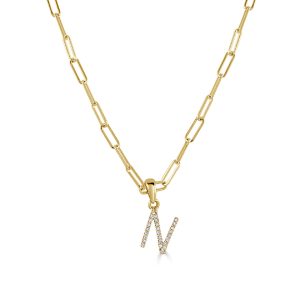 109464 fv Diamond Paperclip Initial N Necklace in 14K Yellow Gold