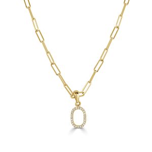 109465 fv 14k Yellow Gold Diamond Paperclip Initial O Necklace