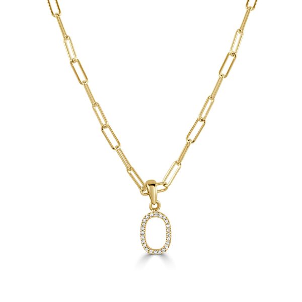 109465 fv 14k Yellow Gold Diamond Paperclip Initial O Necklace