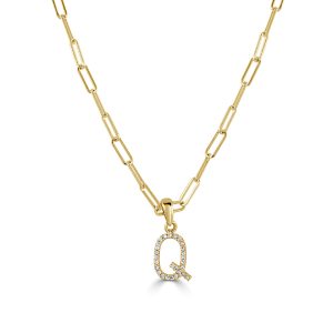 109467 fv 14k Yellow Gold Diamond Paperclip Initial Q Necklace