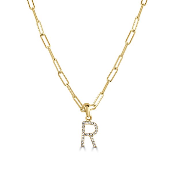 109468 fv Diamond Paperclip Initial R Necklace in 14K Yellow Gold