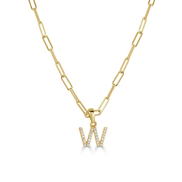 109473 fv 14k Yellow Gold Diamond Paperclip Initial W Necklace