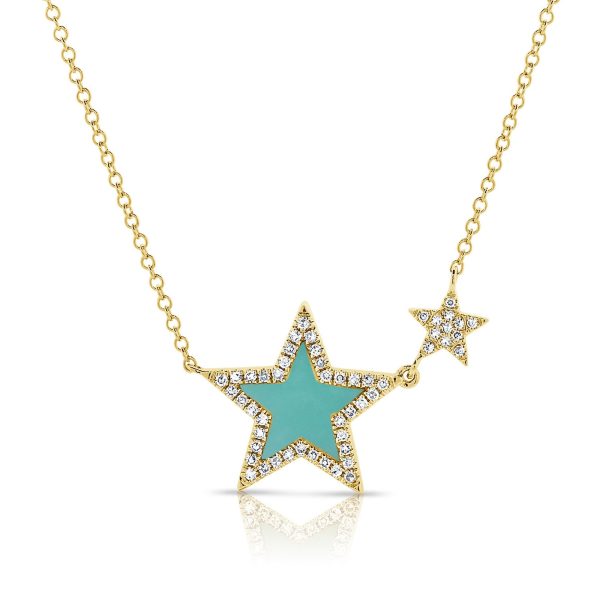 109492 fv Turquoise Star Diamond Necklace in 14K Yellow Gold 015 ctw