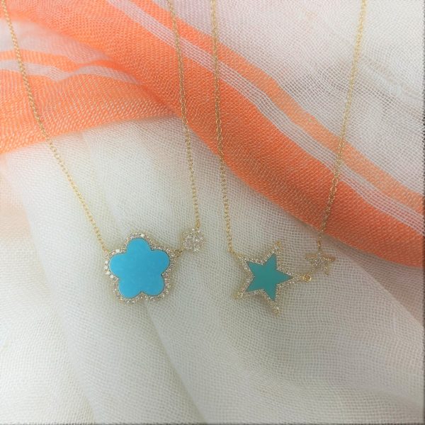 109492 sv Turquoise Star Diamond Necklace in 14K Yellow Gold 015 ctw