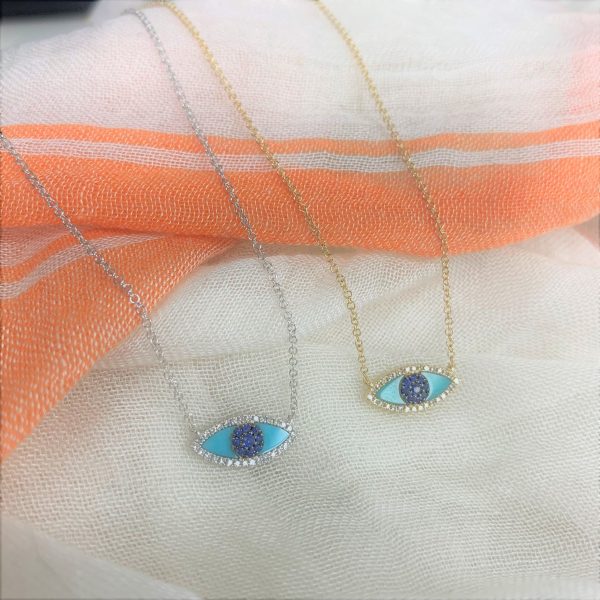 109496 av 1808bca7 c708 4e57 b2ed 10b4ba3d5688 Diamond Turquoise Evil Eye Necklace in 14K Rose Gold