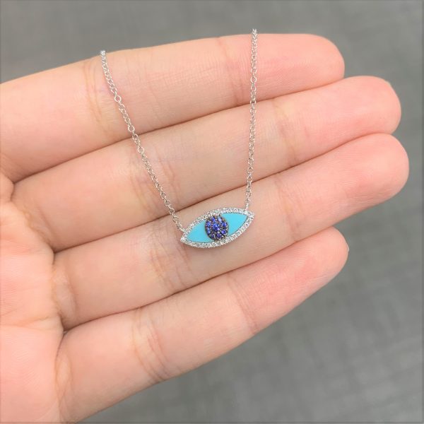 109496 bv 74e05e93 8c6c 48d6 94da 42773302f409 Diamond Turquoise Evil Eye Necklace in 14K Rose Gold