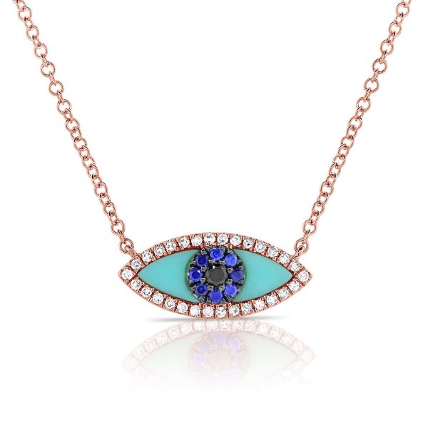 109496 fv 7b66f2e4 1c16 48b4 ab96 76389b3b21ca Diamond Turquoise Evil Eye Necklace in 14K Rose Gold