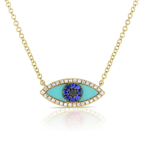 109497 fv 2d9163b6 34d0 44c1 85ee 7446f594aa61 Diamond Turquoise Evil Eye Necklace in 14K Yellow Gold