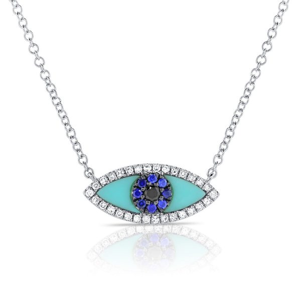 109498 fv d642e498 6e9b 45e9 9194 af9e644084ec Diamond Turquoise Evil Eye Necklace in 14K White Gold