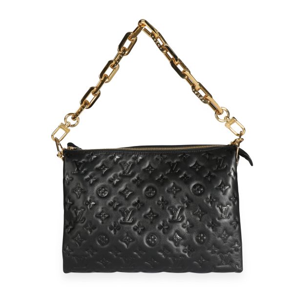 109587 fv Louis Vuitton Black Monogram Embossed Lambskin Coussin MM