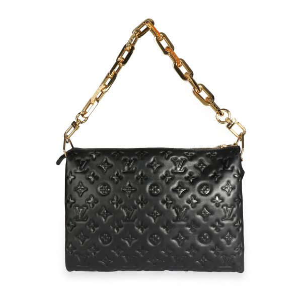 109587 pv Louis Vuitton Black Monogram Embossed Lambskin Coussin MM