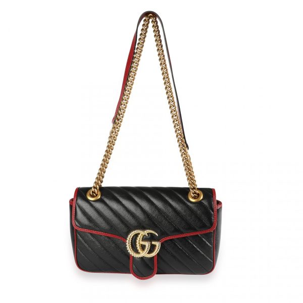 109590 bv 31237fb1 b535 41c6 9463 d407a49532f4 Gucci Black Vintage Effect Matelassé Leather GG Marmont Small Shoulder Bag