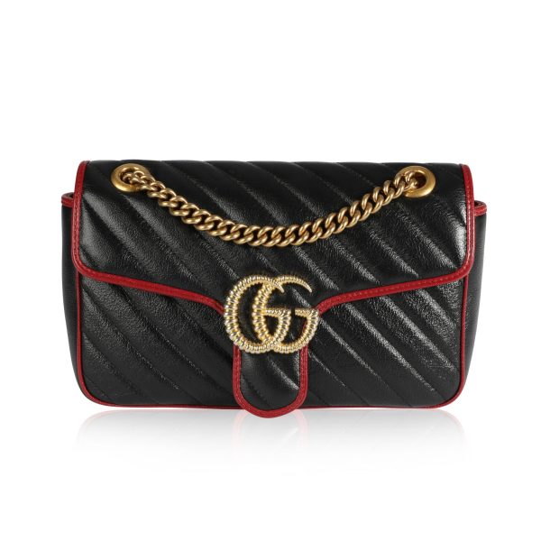 109590 fv 860ffb4d 676b 4d09 9d55 b27b50bb198d Gucci Black Vintage Effect Matelassé Leather GG Marmont Small Shoulder Bag