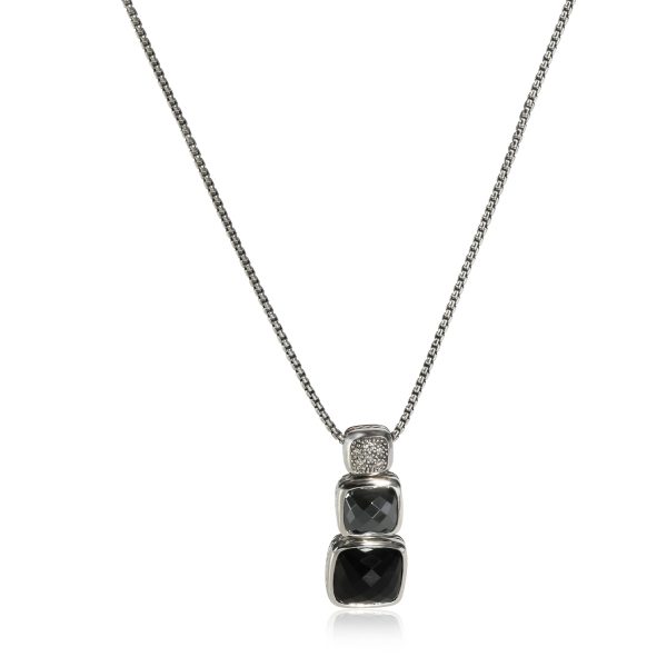 109632 fv David Yurman Chiclet Hematite Onyx Necklace in Sterling Silver 012 CTW