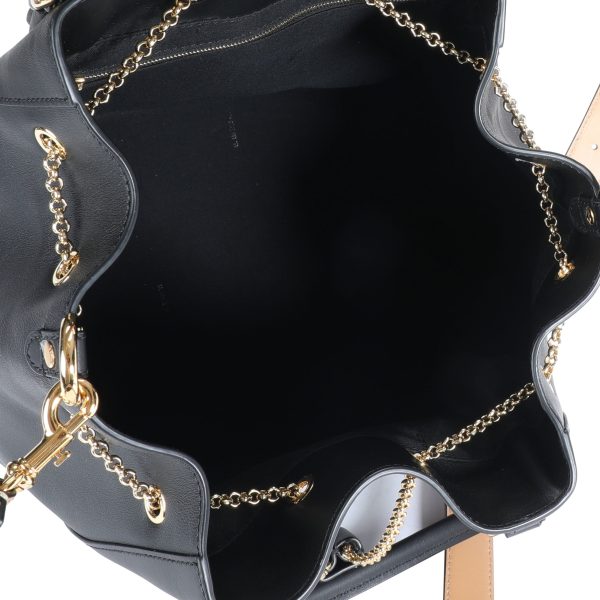 109671 av Fendi Black Vitello Leather Karligraphy Chain Bucket Bag