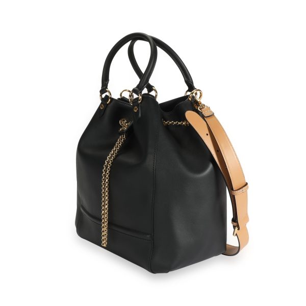 109671 sv Fendi Black Vitello Leather Karligraphy Chain Bucket Bag