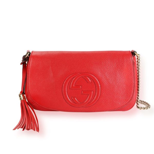 109675 fv eb569b77 cfe2 44ed a5b5 d888150a7c01 Gucci Red Pebbled Leather Medium Soho Chain Bag