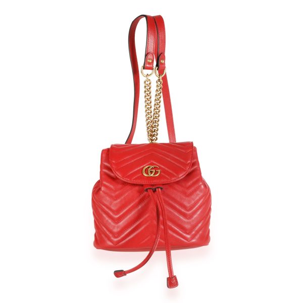 109676 bv Gucci Red Matelass√© Leather GG Marmont Mini Backpack