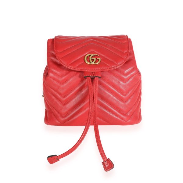 109676 fv Gucci Red Matelass√© Leather GG Marmont Mini Backpack