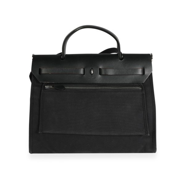 109683 pv Herm√®s Black Toile Vache Hunter Leather Herbag Zip 31