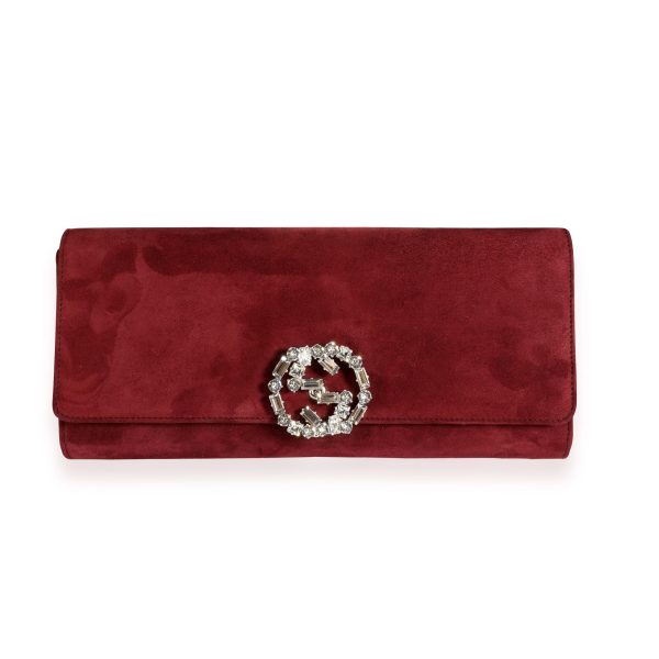 109754 fv Gucci Burgundy Suede Crystal Broadway Clutch