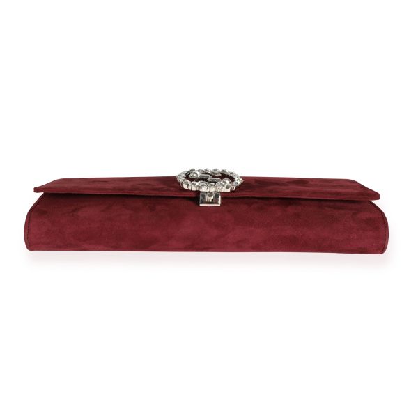 109754 stamp Gucci Burgundy Suede Crystal Broadway Clutch