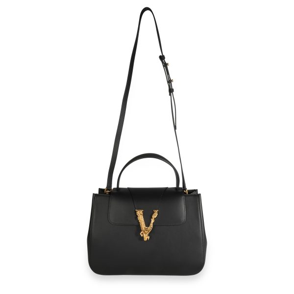 109760 bv Versace Black Leather Virtus Top Handle Bag