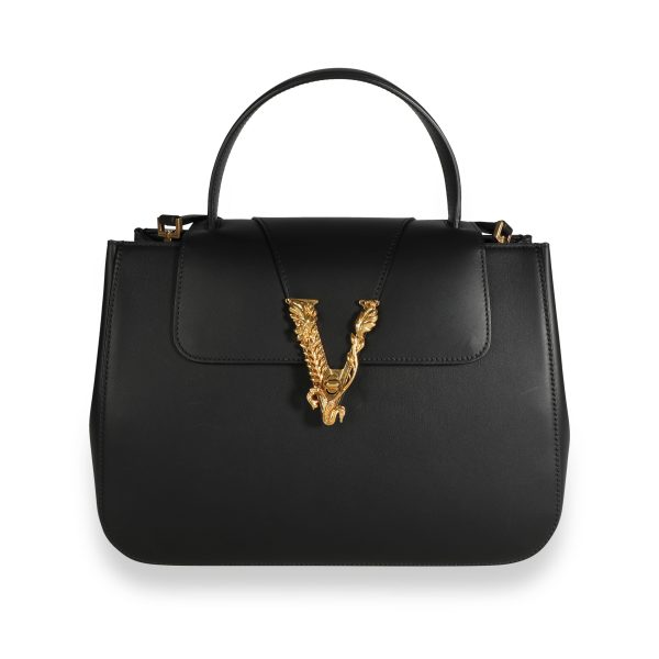 109760 fv Versace Black Leather Virtus Top Handle Bag