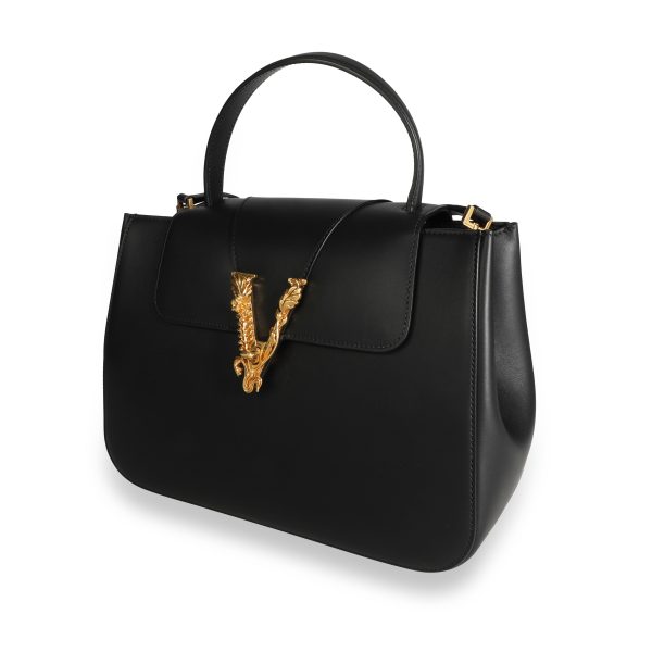 109760 sv Versace Black Leather Virtus Top Handle Bag