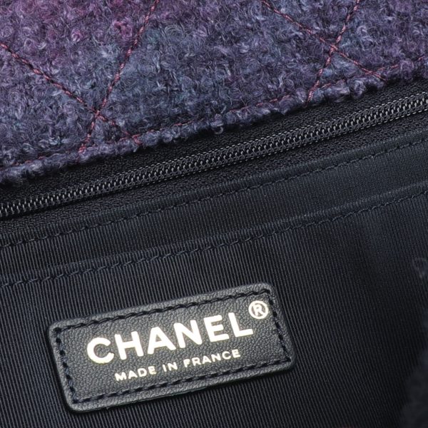 110003 ad3 5f5bc986 bfa2 4150 bdbc 4b9d668878e9 Chanel Navy Shearling Purple Tweed Jumbo Single Flap Bag