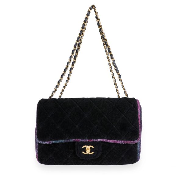 110003 bv 9800f5a2 2bba 449e b7b2 a4e490bd955e Chanel Navy Shearling Purple Tweed Jumbo Single Flap Bag