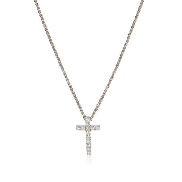 110070 fv 9cddc1aa 93ef 4527 94de 2fc1071ce204 Diamond Cross Pendant Necklace 14K White Gold 010 ctw