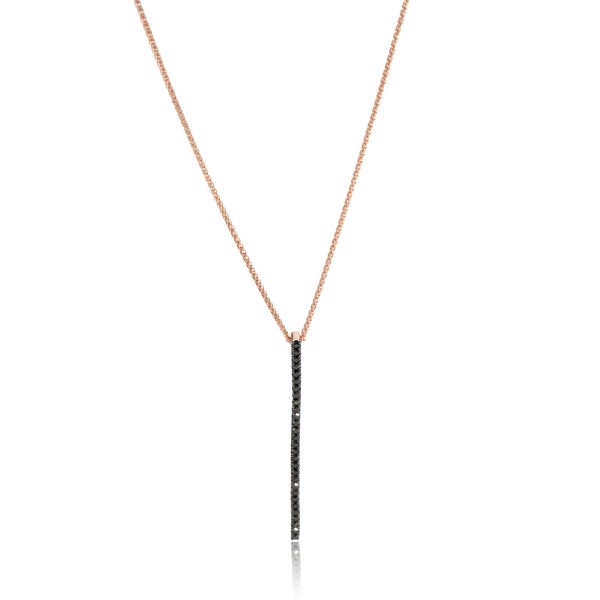 110080 fv Black Diamond Bar Pendant Necklace 14K Rose Gold