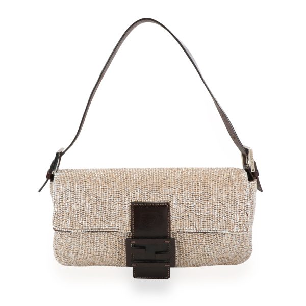 110114 fv Fendi Beige Beaded Baguette Bag