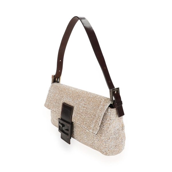 110114 sv Fendi Beige Beaded Baguette Bag