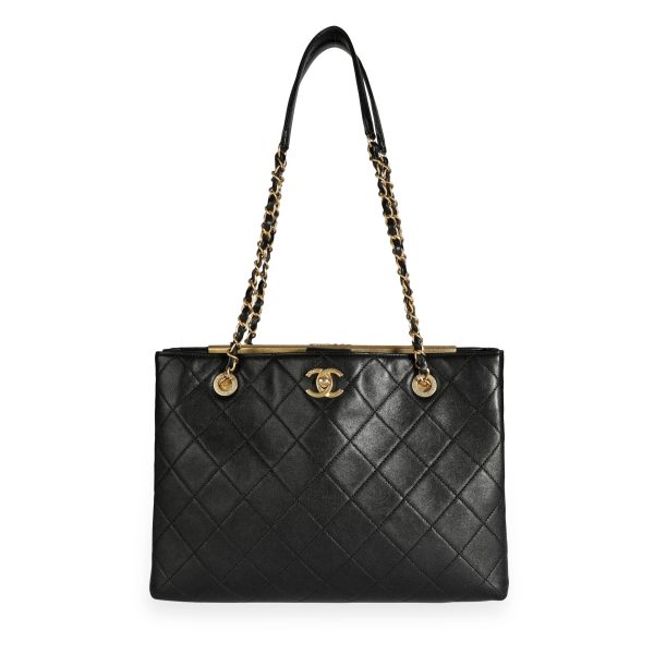 110197 fv Chanel Black Quilted Lambskin Large Shopping Bag