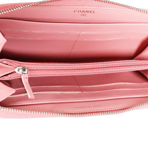 110209 av Chanel Pink Lambskin Quilted L Gusset Zip Around Wallet