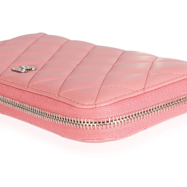 110209 box Chanel Pink Lambskin Quilted L Gusset Zip Around Wallet