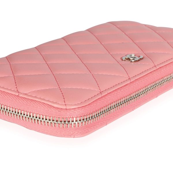 110209 clasp Chanel Pink Lambskin Quilted L Gusset Zip Around Wallet