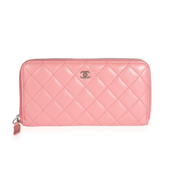 110209 fv Chanel Pink Lambskin Quilted L Gusset Zip Around Wallet