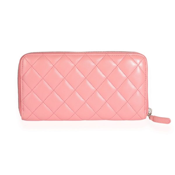 110209 pv Chanel Pink Lambskin Quilted L Gusset Zip Around Wallet