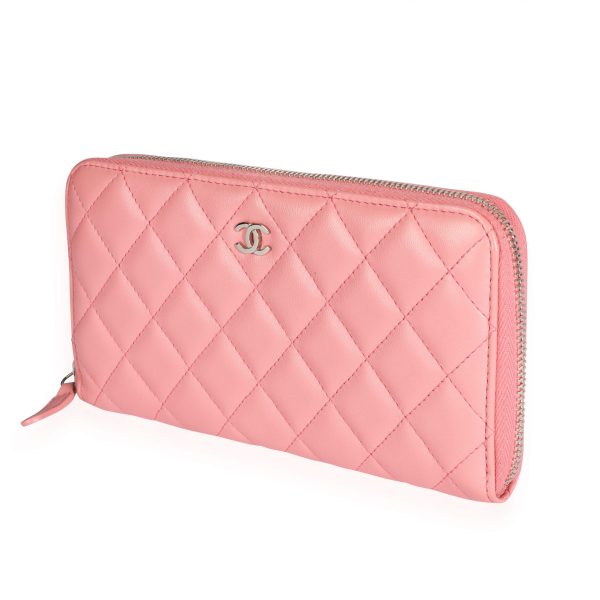 110209 sv Chanel Pink Lambskin Quilted L Gusset Zip Around Wallet