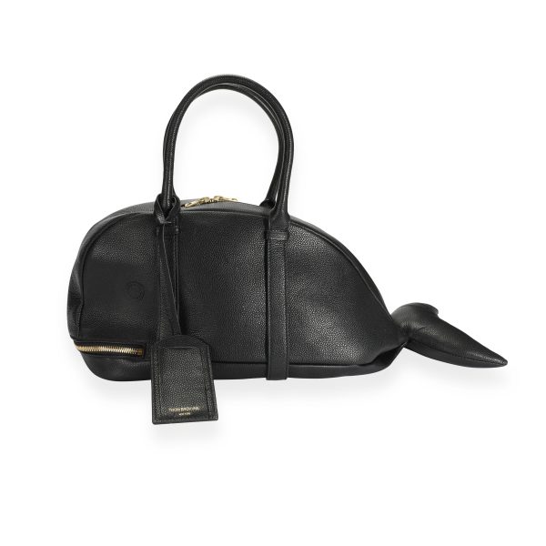 110253 fv Thom Browne Black Pebbled Leather Whale Bag