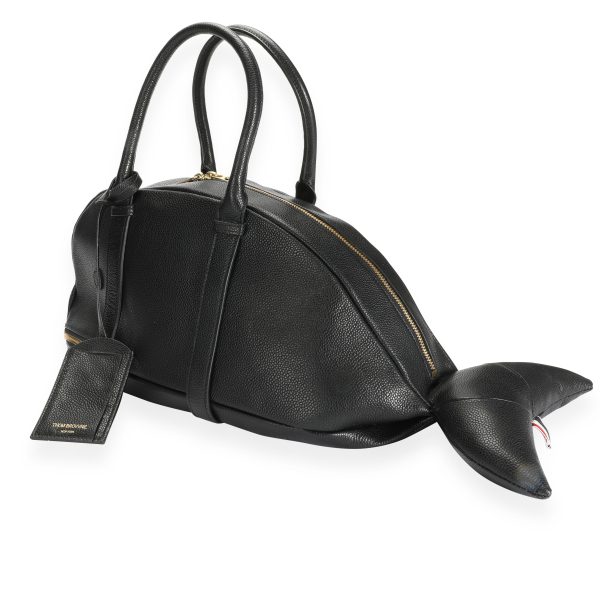 110253 sv Thom Browne Black Pebbled Leather Whale Bag