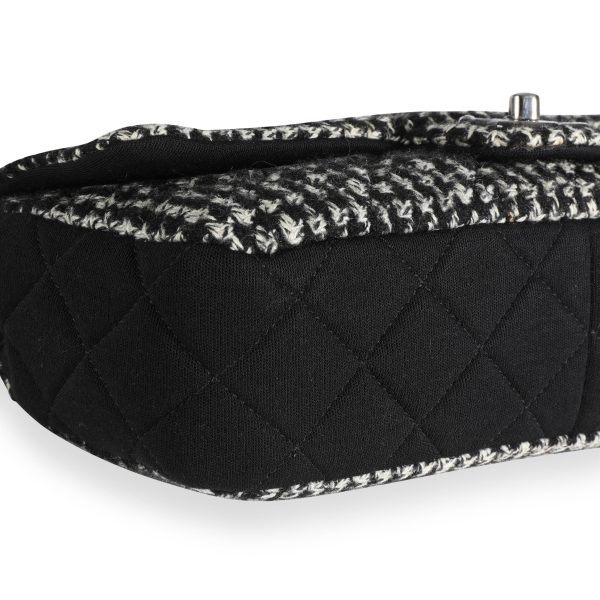 110336 box Chanel Black White Jersey and Houndstooth Boucle Single Flap Bag