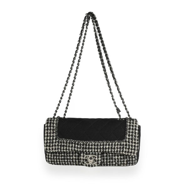 110336 bv Chanel Black White Jersey and Houndstooth Boucle Single Flap Bag