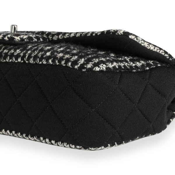 110336 clasp Chanel Black White Jersey and Houndstooth Boucle Single Flap Bag