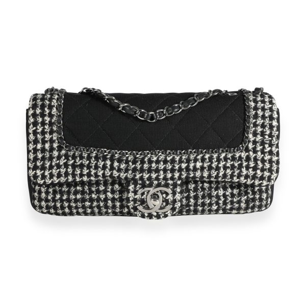 110336 fv Chanel Black White Jersey and Houndstooth Boucle Single Flap Bag